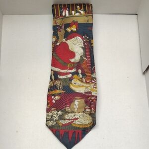Holiday Santa Claus Tie - Red and Cream
